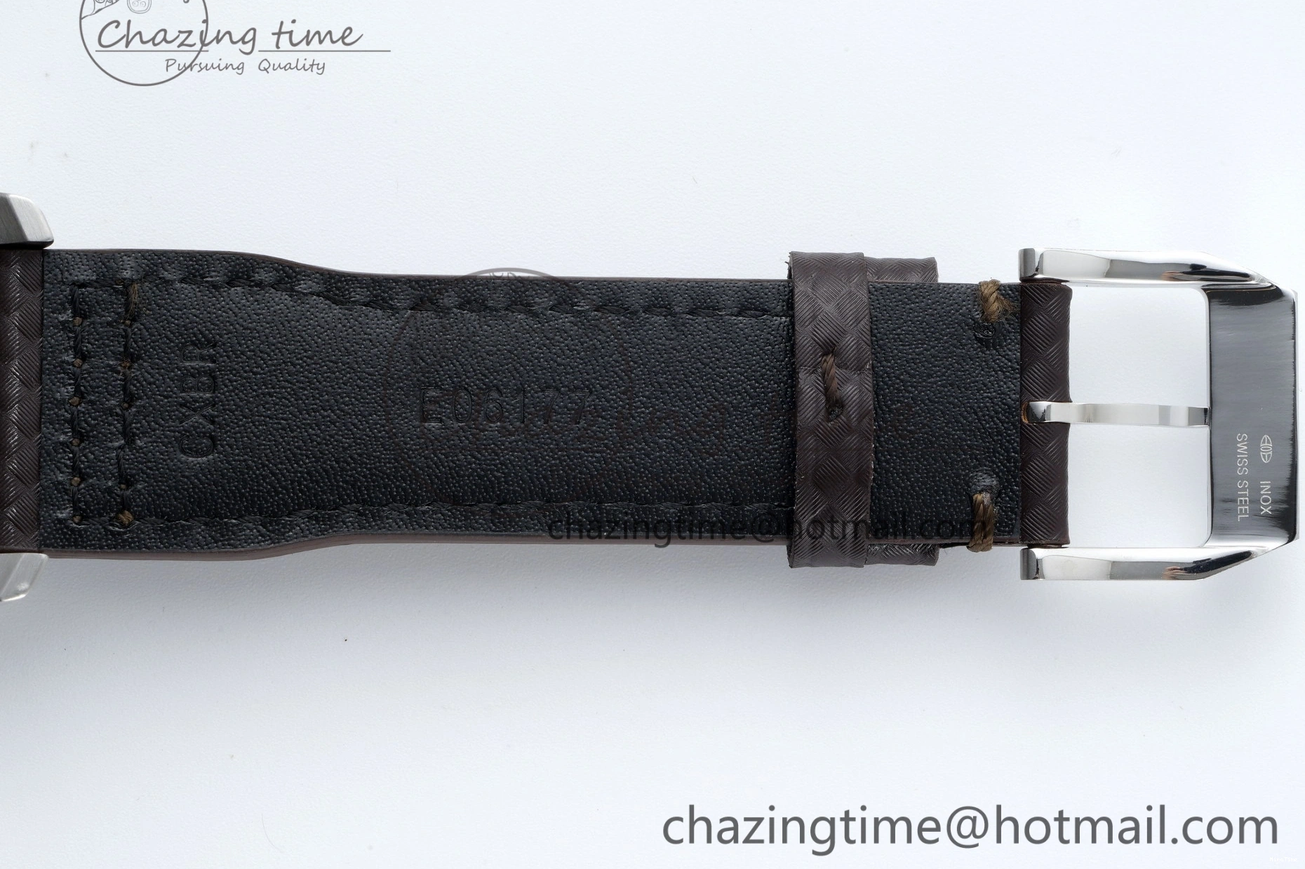 MIROTIME 0126 Pilot Chrono SS AZF 1:1 Best Edition Black Dial Orange Markers on Brown Leather Strap A EasyCare 7065